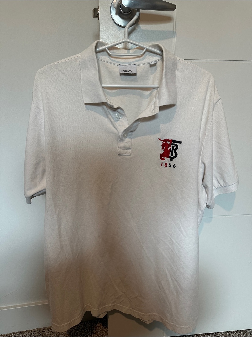 Burberry White Polo with Red & Black Logo